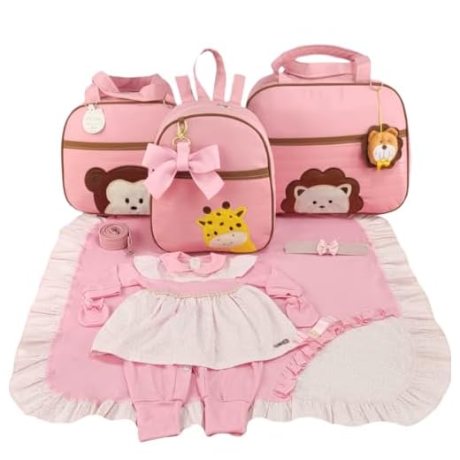 KIT BOLSA MATERNIDADE 3 PEÇAS SAFARI + SAIDA MATERNIDADE MANINA (Rosa)