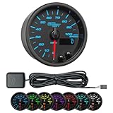 GlowShift Black 7 Color 100 MPH GPS Speedometer Gauge with Speed Sensor Antenna - Mounts in Custom Dashboard - Odometer - Resettable Trip Meter - Black Dial - Clear Lens - 3-3/8' 85mm