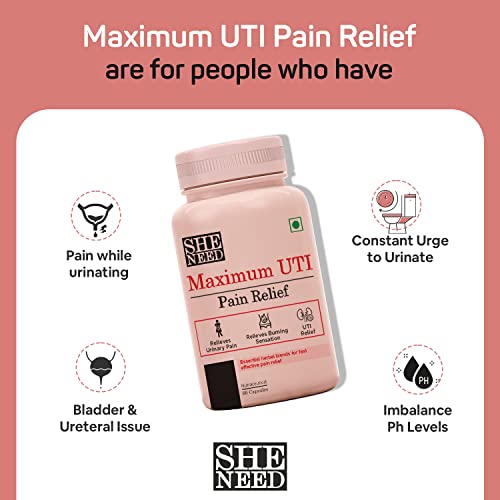 Image of SheNeed Maximum UTI Pain Relief | Fast relief in as little as 20 minutes of UTI Pain | Burning & Urgency | Targets Source of Pain - 60 Capsules