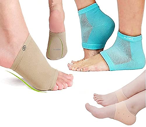 CLEVERZONECLEVERZONE Arch Support Sleeves Sock For Comfort Gel Pad Cushions For Foot Pain Relief 1 Pair, Moisturizing Gel Heel Socks 1 Pair,Silicone Heel Pad Socks 1Pair, (Pack of-3)