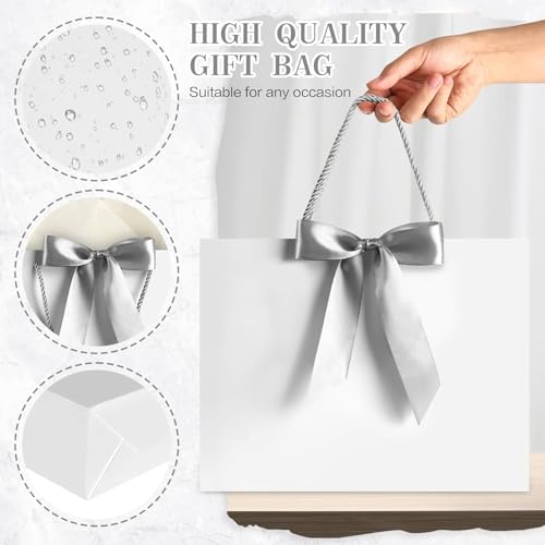 Image of JMANNI White Gift Bags with Handles, 13 inch Medium Gift Bag for Presents, 2 Pcs Bags with 4 Tissue Paper and 2 Cards for Baby Shower Wedding Bridal Shower Mother's Day Birthday Party (white)
