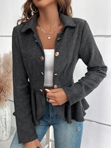 Women's Ruffled Blazer Jacket Plaid Long Sleeve Double Breasted Open Front Jackets Work Office Suits2