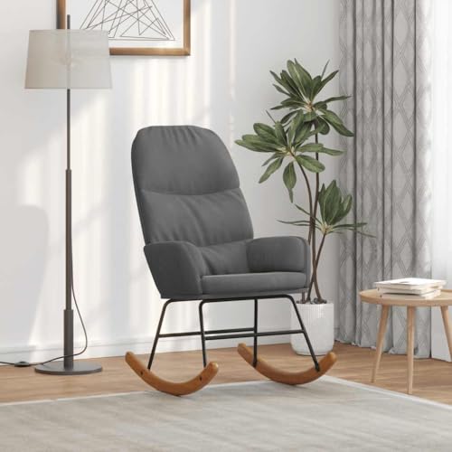 QUAHEAS Mecedora de terciopelo gris oscuro con acolchado, silla ergonómica de relax con respaldo y reposabrazos, silla basculante para salón, dormitorio y rincón de lectura