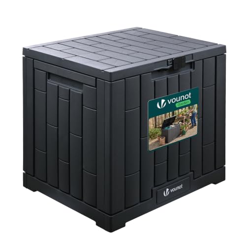 VOUNOT® Arcón Exterior Capacidad 126L PP Baúl Almacenaje Exterior con Cerradura Tapa y Asas Impermeable Caja de Almacenamiento Patio 56x44x53 cm Cofre para Ordenación Jardín Balcón y Terraza Antracita