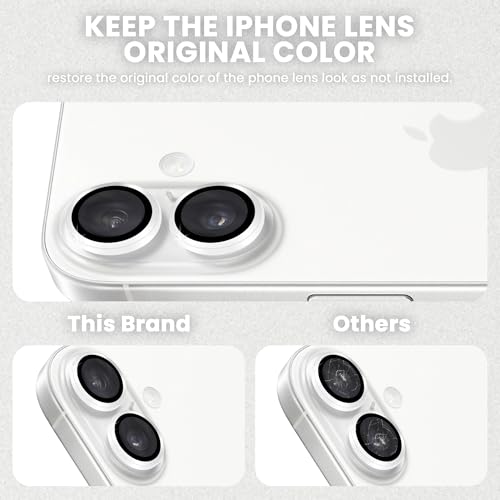 Image of FIRST MART Camera Lens Protector for iPhone 16 Plus /iPhone 16-9H Tempered Glass Metal Alloy Rings, Military-Grade Anti-Scratch Camera Ring Guard, HD Clear, Case-Friendly Protection - White