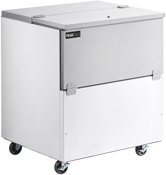 PEAKCOLD School Cafeteria Milk Cooler and Refrigerator - 34" Wide, 8 Crate Capacity, Programmable Temperature Controller, Heavy Duty Casters