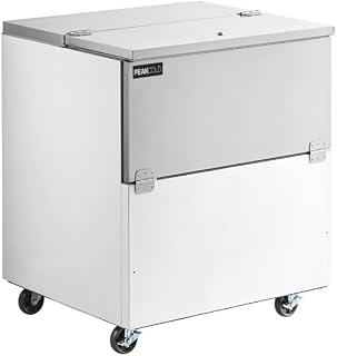 PEAKCOLD School Cafeteria Milk Cooler and Refrigerator - 34" Wide, 8 Crate Capacity, Programmable Temperature Controller, Heavy Duty Casters