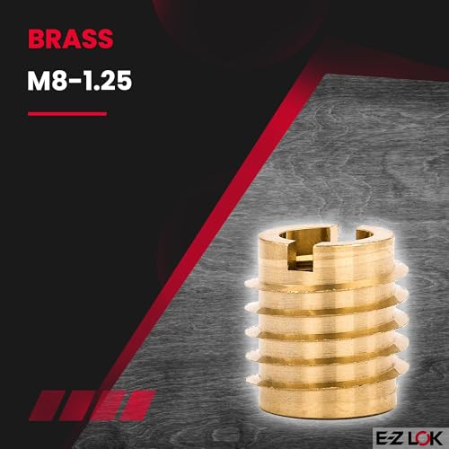 Image of E-Z LOK Knife Threaded Insert for Hard-Wood, Brass Thread Inserts, M8-1.25 Internal Threads, 0.625 inch Length Pack of 10