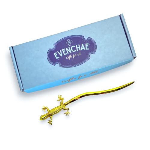 Evenchae Gecko Letter Opener, Gold With Green Eyes - Gift Box - 7 In #TOP4