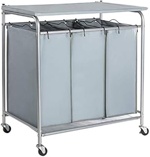 ARTALL Heavy-Duty Laundry Sorter Cart with Ironing Board and wheels Laundry Trolley with 3 Removable Bags Laundry Basket, Light Grey