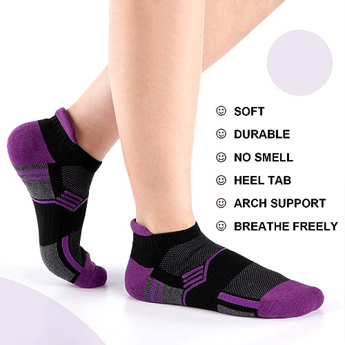 COOVAN Ankle Socks Womens Athletic Low Cut Thick Cushioned Running Socks with Tab 6 Pairs2