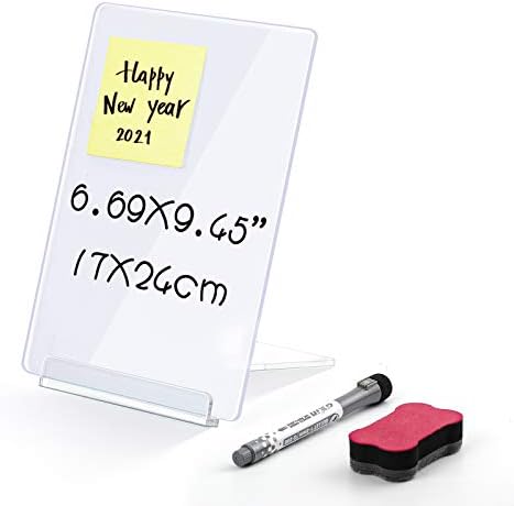 MaxGear Desktop Glass Dry Erase Board, Small Dry Erase Whiteboard with Stand 9.45" x 6.69", Toughened Glass Whiteboard for Desk with Erase, Acrylic Planner Memo Notepad to Do Lists for Office, Home