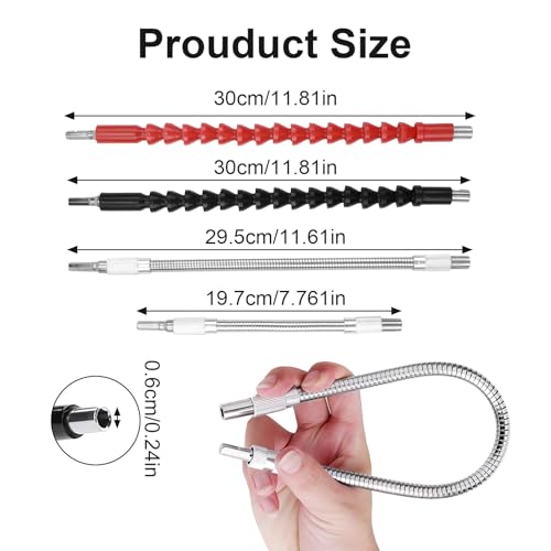 4 Stück Flexible Wellen für Bohrmaschinen, Bohrerverlängerungen mit Um-die-Ecke-Funktionalität, Bohrerverlaengerung, Magnetische Bohrer Verlängerung für Elektrowerkzeuge in Engen Räumen