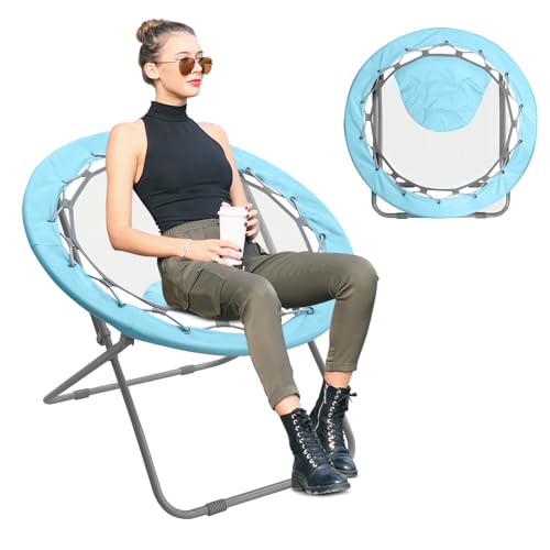 YDY+YQY Bungee Chair Portable Bouncy Lightweight Round Folding Dish Chair for Adults - Perfect for Dorm Bedroom Game Room Patio & Indoor/Outdoor Use (Blue)