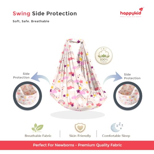 Image of Happykid Baby Cradle Set | Durable Cotton Cloth, Mosquito Net, Spring, Triangle and Window Hanger (Purple, Without Bed)