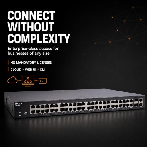 Image of Ruckus ICX8100-48 Managed Switch, 48x 10 /100 /1000 Mbps RJ-45, 4x 1GbE SFP Uplinks - Enterprise Layer 2 Access Switch, No Licensing Required