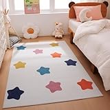 Amazon Basics Kids Printed Area Rug, Soft, Non-Slip, Machine Washable, 5' W × 7' L, Colorful Stars