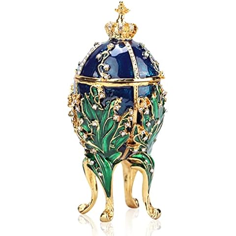 HERCHR Faberge Huevo Pintado Coral Vides Caja de joyería de Metal Cover