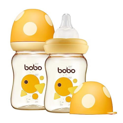 Image of YOHKOH PPSU Baby Bottle Wide Neck, Newborn Anti-Colic Baby Bottle with Natural Response Nipple, Streamlined Body, Easy to Clean (5.4oz (Pack of 2), Yellow)
