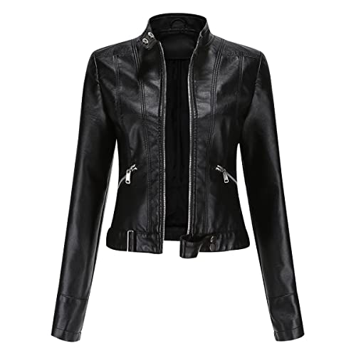 Impermeabile e antivento: questa elegante giacca in similpelle da donna è finemente strutturata, resistente al vento e all'acqua, ti mantiene asciutto e caldo in caso di pioggia leggera e resiste al vento quando fa freddo. Fa abbastanza caldo da indossare questo capospalla moda.