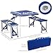 Outsunny Folding Picnic Table with Seats and Umbrella Hole, Portable Camping Chairs Set, 4-Seat, Aluminum Frame, Blue