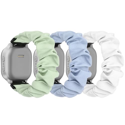 sylacor Scrunchie Bands Compatible with Gizmo Watch 3 2 1/ Gabb Watch 3 2 1 and SyncUP Kids Watch, Solo Loop 20mm Cute Stretchy Gizmo Watch Band for Kids Boys Girls (3Pack, LightGreen+LightBlue+White)