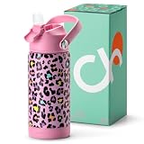 Choco Mocha Kids Water Bottle For School, Kids Insulated Water Bottle Stainless Steel for Girls,14Oz Pink Leopard