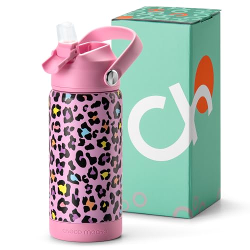 Image of Choco Mocha Kids Water Bottle For School, Kids Insulated Water Bottle Stainless Steel for Girls,14Oz Pink Leopard