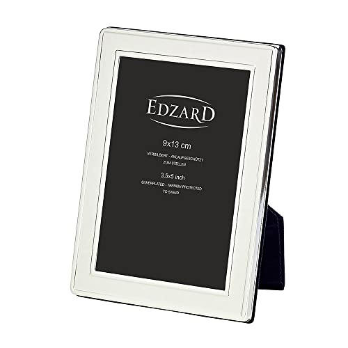 EDZARD Bilderrahmen Nardo für Foto 9 x 13 cm, edel versilbert, anlaufgeschützt, mit Samtrücken, Fotorahmen zum Stellen Cover