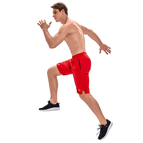 Leao Men's Mesh Basketball Shorts With Zipper Pockets Quick Dry Loose-Fit Sports Workout Running Shorts Red Xl #TOP6