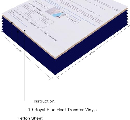Image of JANDJPACKAGING Royal Blue Heat Transfer Vinyl for T Shirts - 10 Pack Blue HTV Vinyl 12 inchx10 inch for Garments Bags and Other Fabrics