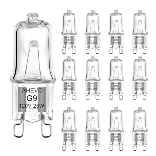 AHEVO G9 Halogen Bulb 25W 120V T4 JCD Type G9 Base 2 Pin Light Bulb Replacement for Chandeliers, Pendants, Cabinet Lights, Dimma