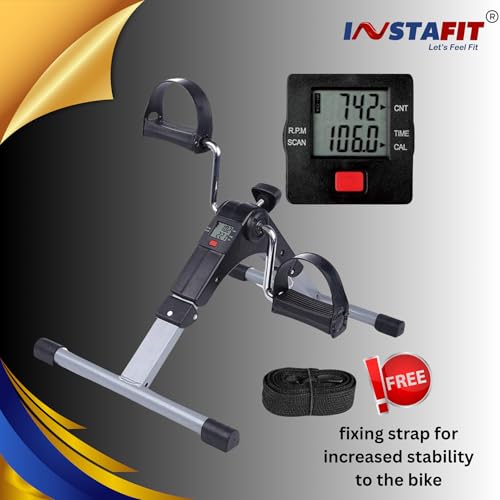 Image of Instafit Fitness Mini Cycle Pedal Exerciser, With fixing strap Folding Indoor Fitness Equipment for Legs and Arms with adjustable resistance and digital display suitable for physiotherapy rehab
