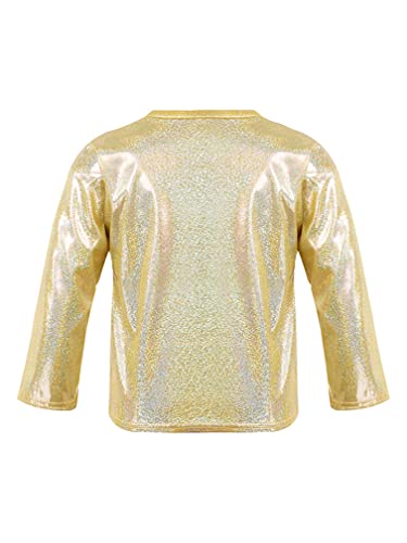 easyforever Kids Girls Boys Shiny Metallic Dance Tee Shirts Round Neck Long Sleeve Loose Performance Party Sports Tops2