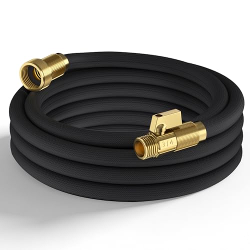 Image of Non-Expandable Garden Hose 25 ft, Ultra Lightweight & Flexible Water Hose, Full Length Leak-Proof Design, High-Density Fabric & Shut-Off Valve, Hose Straps