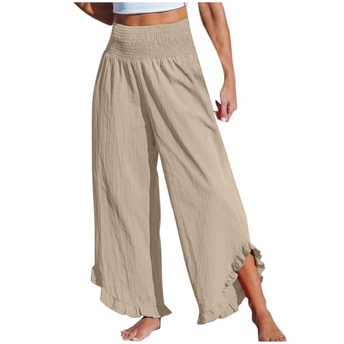 Deals Today Oversize Sweatpant Women's Solid Color Fashionable Casual High Waisted Pleated Irregular Cotton Linen Trendy Fall (Beige, S) Placed Recently by Me