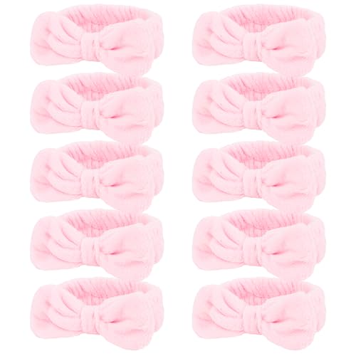 TIOSRU 10 Pack Spa Headband for Washing Face Pink Skincare Headbands Bulk for Women Girls Soft Coral Fleece Hairband Cute Bow Headbands for Washing Face Makeup