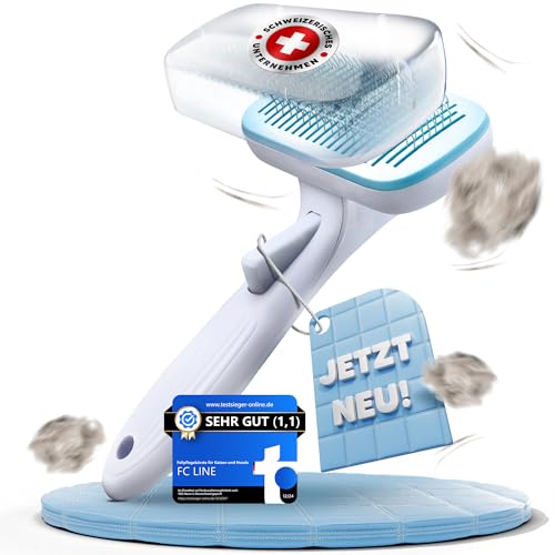 Katzenbürste Fellpflege mit Auto-Reinigung – Entfernt Unterwolle, lose Haare & Verfilzungen – Für Langhaar & Kurzhaar Katzen und Hunde – Selbstreinigende Fellbürste | FC LINE