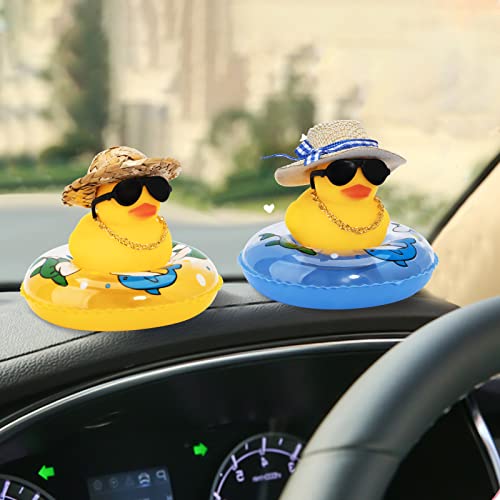 Image of wonuu Car Rubber Duck, Yellow Duck Decoration Dashboard with Sun Hat Swim Ring Necklace Sunglasses for Car Dashboard Decorations