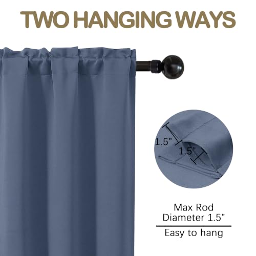 Image of Denim Blue Blackout Curtains for Bedroom 78 Inch Length 2 Panels Set, Solid Thermal Insulated Energy Saving Window Curtains for Living Room, Dual Rod Pocket Window Drapes, 2x40Wx78L Inches