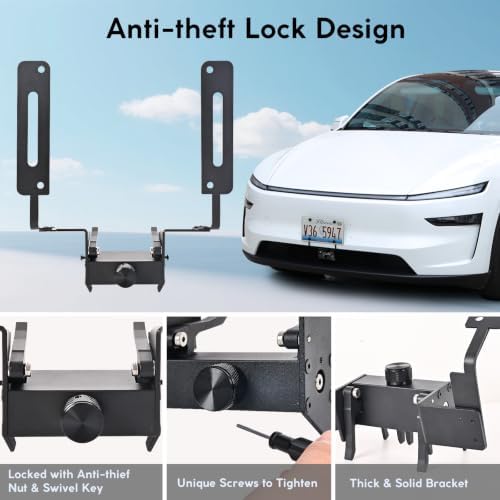 Lockable Front License Plate Holder for Tesla Model Y Juniper 2025 2026, Anti-Theft Design License Plate Mount, No Drilling&No Adhesives License Frame Mount Kit, Key-lock Feature License Plate Bracket - 1