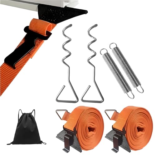 RV Awning Tie Down Kit Campers Awning Anchors Accessories Wind Protection RV Awning Anchor Kit Includes Ratchet Strap Buffer Tension Spring and Storage Bag for Most Campers Outdoor Camping