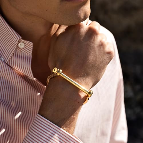 Elegatto Bangle Premium 18K Gold Plated Bracelet for Men | Polished Gold-Plated Stainless Steel with Shackle Closure | Men’s Designer Jewelry Bracelets4