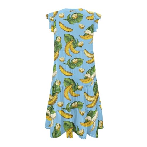 Image of Women's Casual Ruffle Sleeve Dress V Neck Pullover Dress Flowy A-Line Pleated Lightweight Dress with Pockets