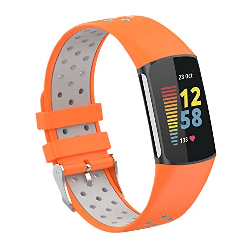 LICHIFIT Fitbit Charge6/Charge5�p�o���h �x���g �ւ��o���h �V���R���� �_�炩�� �ʋC �ϋv�� �X�|�[�c�o���h �A�N�Z�T���[ �i�I�����W�E�O���[�j