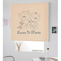Estores Infantiles Originales ARONE TEXTIL Regalos Originales -PERSIANA Estor Enrollable Infantil con Dibujo HABITACION COMPARTIDA (140X175, Beige)