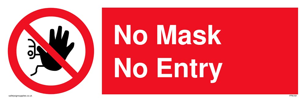 Pack of five - No Mask No Entry Sign - 300x100mm - L31