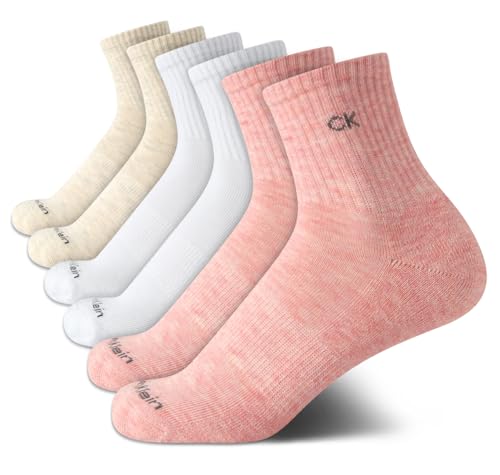 Calvin Klein Women's High Quarter Socks - 6 Pack Terry Cushion Breathable Athletic Crew Socks for Women (Shoe Size: 4-10)