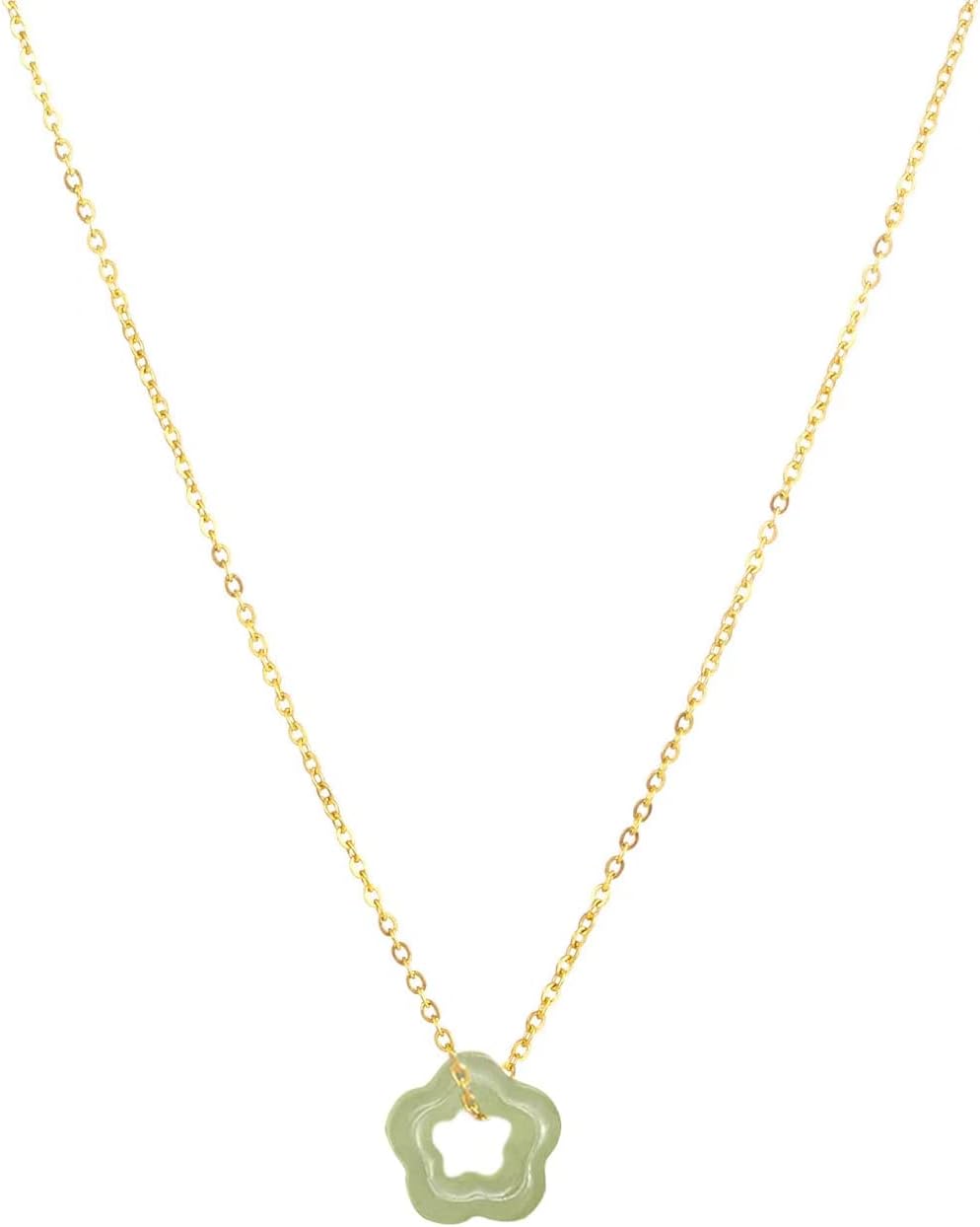 Women's 18K Gold Plated Green Crystal Stone Pendant Necklace,Dainty Star Flower Donut Choker for Teen Jewelry 16 inches Chain