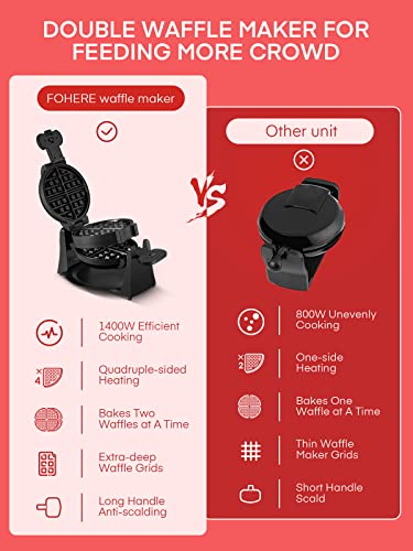 Waffle Maker, Belgian Waffle Maker Iron 180° Flip Double Waffle, 8 Slices, Rotating & Nonstick Plates, Removable Drip Tray, Cool Touch Handle, Black, 1400W #TOP4
